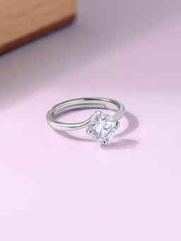 Ornate Jewels - 925 Silver 2.30 Carat American Diamond Solitaire Adjustable Ring for Women & Girls