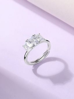 Ornate Jewels - 925 Silver American Diamond Trinity Sparkle Adjustable Ring for Women & Girls