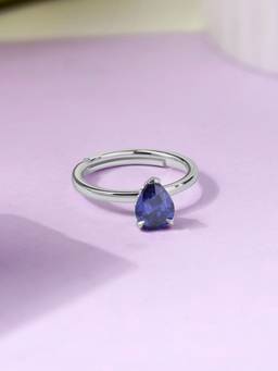 Ornate Jewels - 925 Silver 3.25 Carat Blue Topaz Sparkle Solitaire Adjustable Ring for Women & Girls