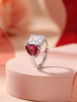 Ornate Jewels - 925 Silver Rhodium Plated Pear Toi Et Moi Adjustable Ring for Women & Girls