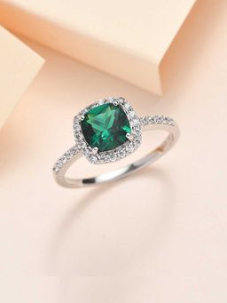 Ornate Jewels - 925 Silver Rhodium Plated 5 Carat CZ Green Emerald Halo Ring