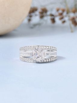 Ornate Jewels - 925 Silver Rhodium Plated 1.5 Carat American Diamond Solitaire Ring