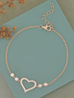 Ornate Jewels - 925 Silver Yellow Gold American Diamond Charmed in Love Bracelet for Women & Girls