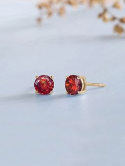Ornate Jewels - 925 Silver Yellow Gold 1 Carat Red Garnet Stud Earrings for Women & Girls