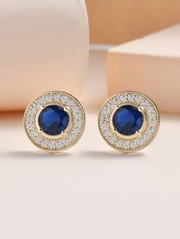 Ornate Jewels - 925 Silver Yellow Gold Blue Sapphire Sparkle Stud Earrings for Women & Girls