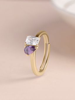 Ornate Jewels - 925 Silver Yellow Gold Purple Amethyst Toi Et Moi Adjustable Ring for Women & Girls