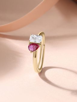 Ornate Jewels - 925 Silver Yellow Gold Pear Red Ruby Toi Et Moi Adjustable Ring for Women & Girls