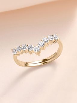 Ornate Jewels - 925 Silver Yellow Gold American Diamond Chevron Adjustable Ring for Women & Girls