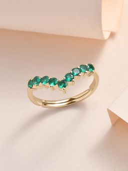 Ornate Jewels - 925 Silver Yellow Gold Green Emerald Chevron Adjustable Ring for Women & Girls