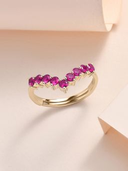 Ornate Jewels - 925 Silver Yellow Gold Red Ruby Chevron Adjustable Ring for Women & Girls