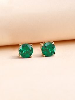 Ornate Jewels - 925 Silver Yellow Gold 2 Carat Green Emerald Stud Earrings for Women & Girls