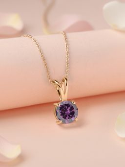 Ornate Jewels - 925 Silver Yellow Gold 2 Carat Amethyst Solitaire Necklace for Women & Girls