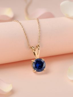Ornate Jewels - 925 Silver Yellow Gold 2 Carat Blue Sapphire Solitaire Necklace for Women & Girls