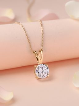Ornate Jewels - 925 Silver Yellow Gold 2 Carat White CZ Solitaire Necklace for Women & Girls
