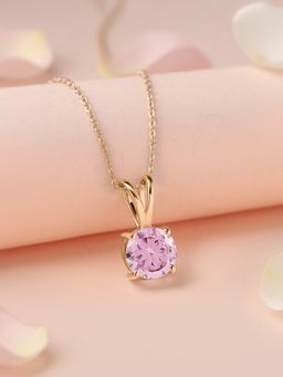 Ornate Jewels - 925 Silver Yellow Gold Pink CZ Solitaire Necklace for Women & Girls