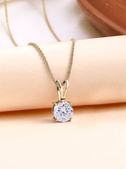 Ornate Jewels - 925 Silver Yellow Gold 0.50 Carat White CZ Solitaire Necklace for Women & Girls