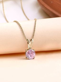 Ornate Jewels - 925 Silver Yellow Gold 0.50 Carat Pink CZ Solitaire Necklace for Women & Girls