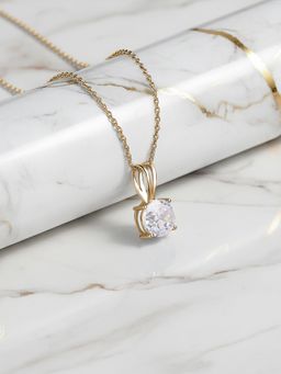 Ornate Jewels - 925 Silver Yellow Gold 1 Carat White CZ Solitaire Necklace for Women & Girls