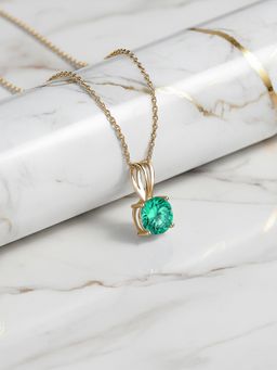 Ornate Jewels - 925 Silver Yellow Gold 1 Carat Green Emerald Solitaire Necklace for Women & Girls