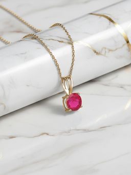 Ornate Jewels - 925 Silver Yellow Gold 1 Carat Red Ruby Solitaire Necklace for Women & Girls