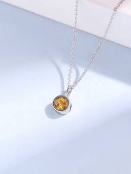 Ornate Jewels - 925 Silver Rhodium Plated Round Natural Citrine Solitaire Necklace for Women & Girls