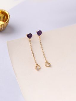 Ornate Jewels - 925 Silver Yellow Gold Natural Amethyst Heart Dangle Earrings for Women & Girls
