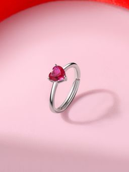 Ornate Jewels - 925 Silver Rhodium Plated Red Ruby Heart Ring for Women & Girls