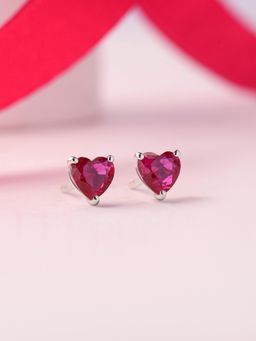 Ornate Jewels - 925 Silver Rhodium Plated Heart Red Ruby Heart Earrings for Women & Girls