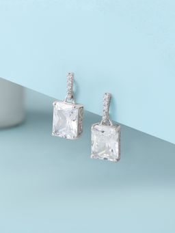 Ornate Jewels - 925 Silver Rhodium Plated Octagon American Diamond Dangle Earring for Women & Girls