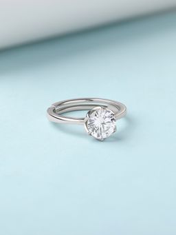 Ornate Jewels - 925 Silver Rhodium Plated American Diamond Solitaire Adjustable Ring for Women & Girls