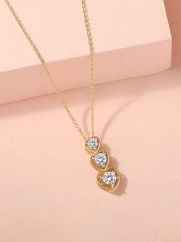 Ornate Jewels - 925 Silver Yellow Gold American Diamond Trio of Love Necklace for Women & Girls