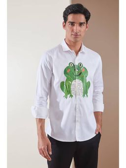 HE SPOKE - White Graphic Smart Casual Shirt