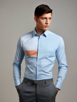 HE SPOKE - Blue Colorblocked Semi Casual Shirt