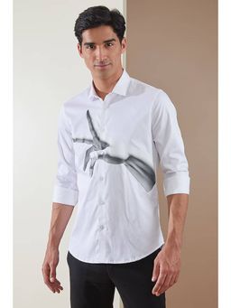HE SPOKE - White Printed Smart Casual Shirt