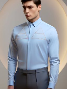 HE SPOKE - Blue Embroidered Semi Formal Shirt