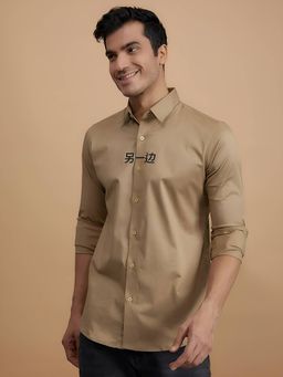 HE SPOKE - Khaki Graphic Smart Casual Shirt