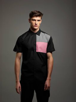 HE SPOKE - Black Colorblocked Smart Casual Shirt