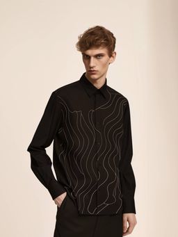 HE SPOKE - Black Embroidered Party Shirt