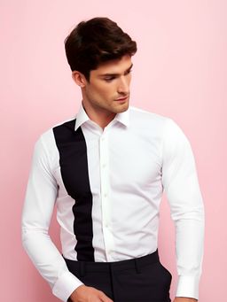 HE SPOKE - White Colorblocked Formal Shirt