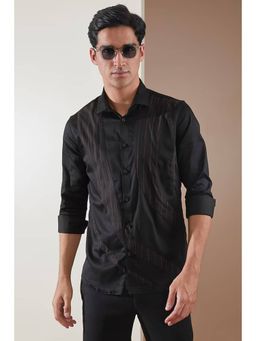 HE SPOKE - Black Stripes Panel Smart Casual Shirt