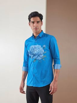 HE SPOKE - Blue Floral Printed Smart Casual Shirt