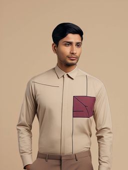 HE SPOKE - Cream Solid Smart Casual Shirt