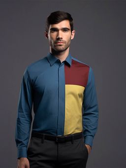 HE SPOKE - Blue Colorblocked Smart Casual Shirt