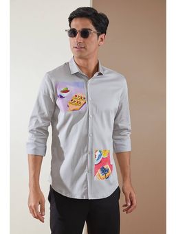 HE SPOKE - Grey Graphic Smart Casual Shirt