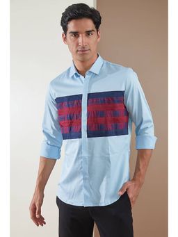 HE SPOKE - Blue Colorblocked Smart Casual Shirt