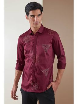 HE SPOKE - Burgundy Embroidered Party Shirt