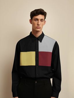 HE SPOKE - Black Colorblocked Smart Casual Shirt