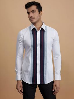 HE SPOKE - White Colorblocked Smart Casual Shirt