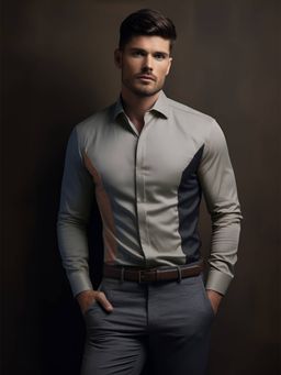HE SPOKE - Grey Colorblocked Smart Casual Shirt