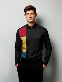 HE SPOKE - Black Colorblocked Party Shirt